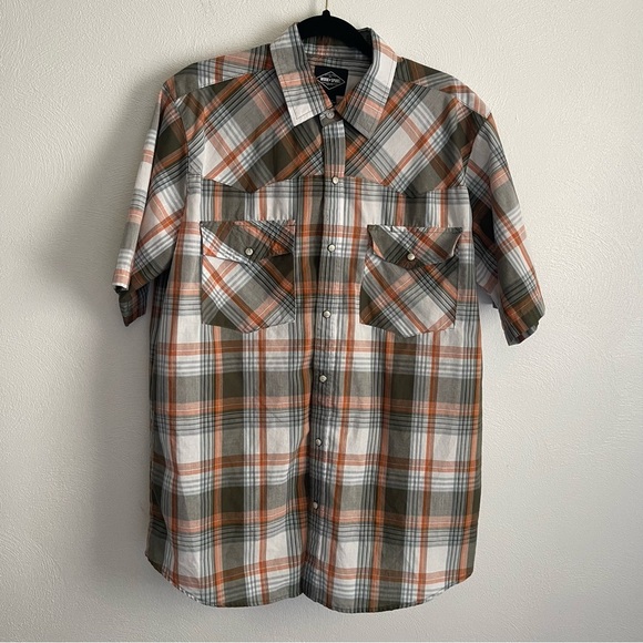 Work 'N Sport men’s short sleeve Pearl snap button up shirt size large plaid - Picture 1 of 8